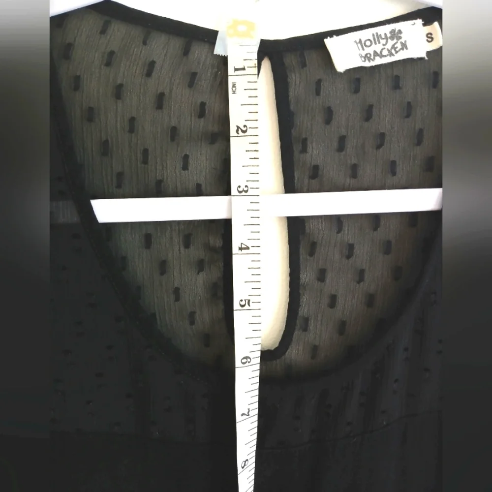 MOLLY BRACKEN Black Swiss Dot Sheer & Jersy  Women's Top Cap slv   Sz S - Picture 10 of 16